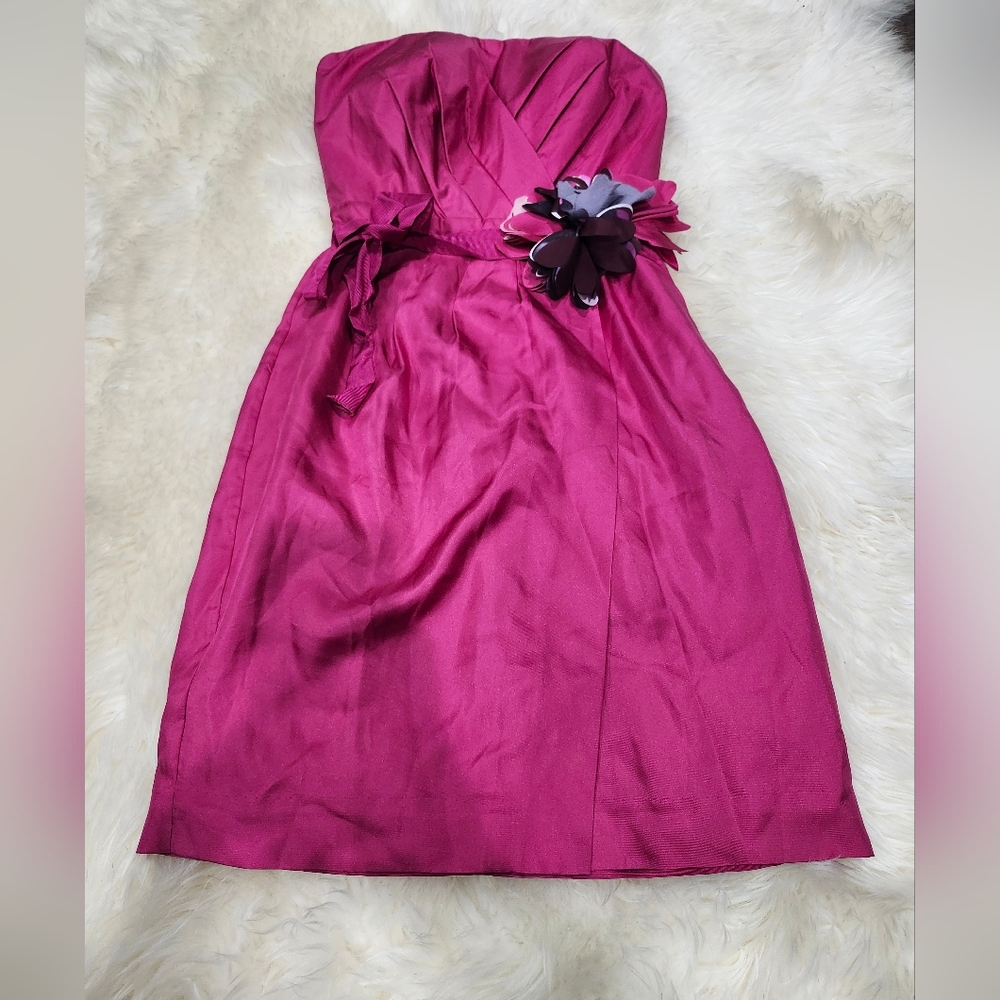 BR Monogram Elegant Fuchsia Silk Strapless Dress Size 0 New